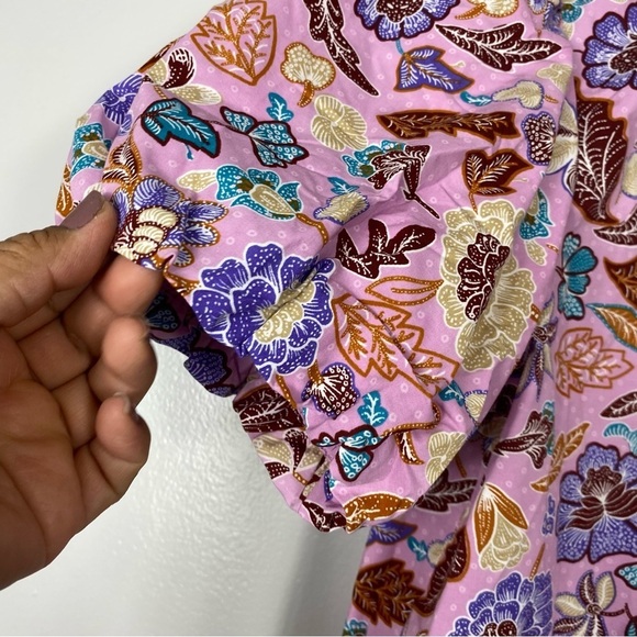 Ann Taylor Batik Floral Paisley Mock Puff Sleeve Blouse Sz L NWT - Picture 5 of 9